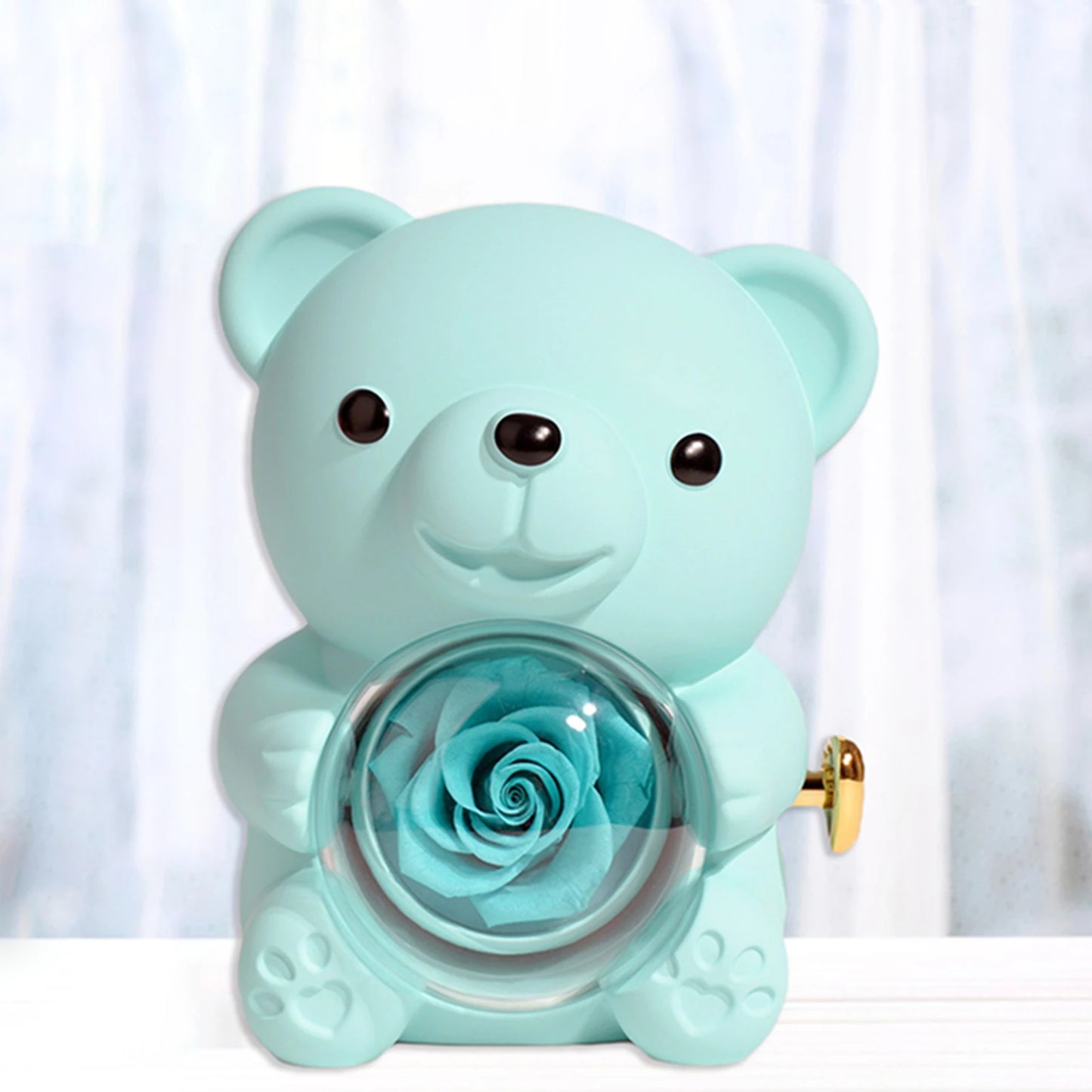 Preserved Rose Hug Bear with Preserved Flower Ring Necklace Organizer Gift Bear Shape Jewelry Box Valentine's Day Birthday Gift