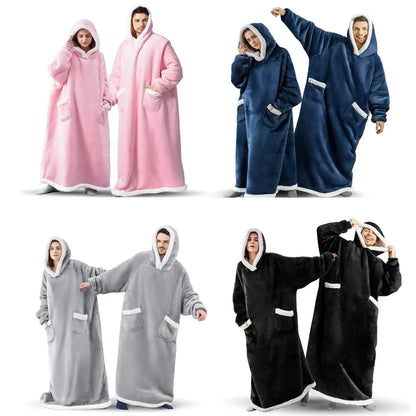 Lamb fleece pullover loose winter pajamas flannel blanket pants with sleeves hoodie soft and warm home wear