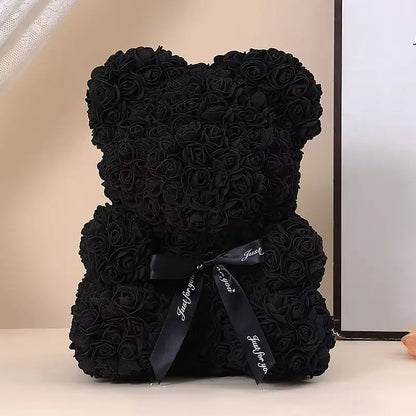 Teddy Rose Flower Bear with Box Romantic Valentines Day Gift Girlfriend Women Anniversary Wedding Party Supplies