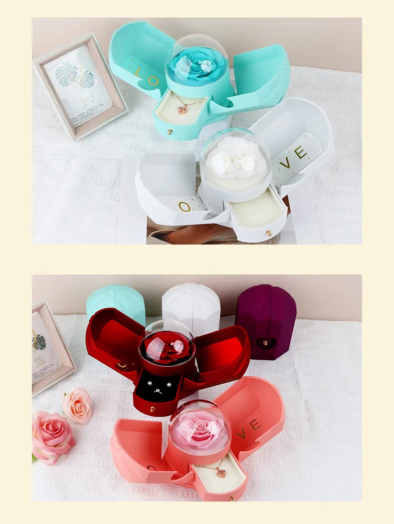 Surprise Flower Jewelry Box - Mysterious Unboxing with Rose Gold Dried Flowers & Hidden Love Drawer