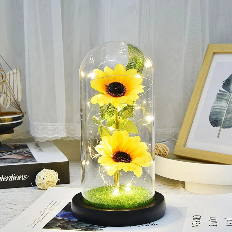 Artificial Eternal Rose Flowers LED Light Foil Flower in Plastic Cover Birthday Valentine's Day Gifts Wedding Party Supplies