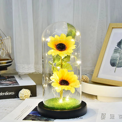 Artificial Eternal Rose Flowers LED Light Foil Flower in Plastic Cover Birthday Valentine's Day Gifts Wedding Party Supplies