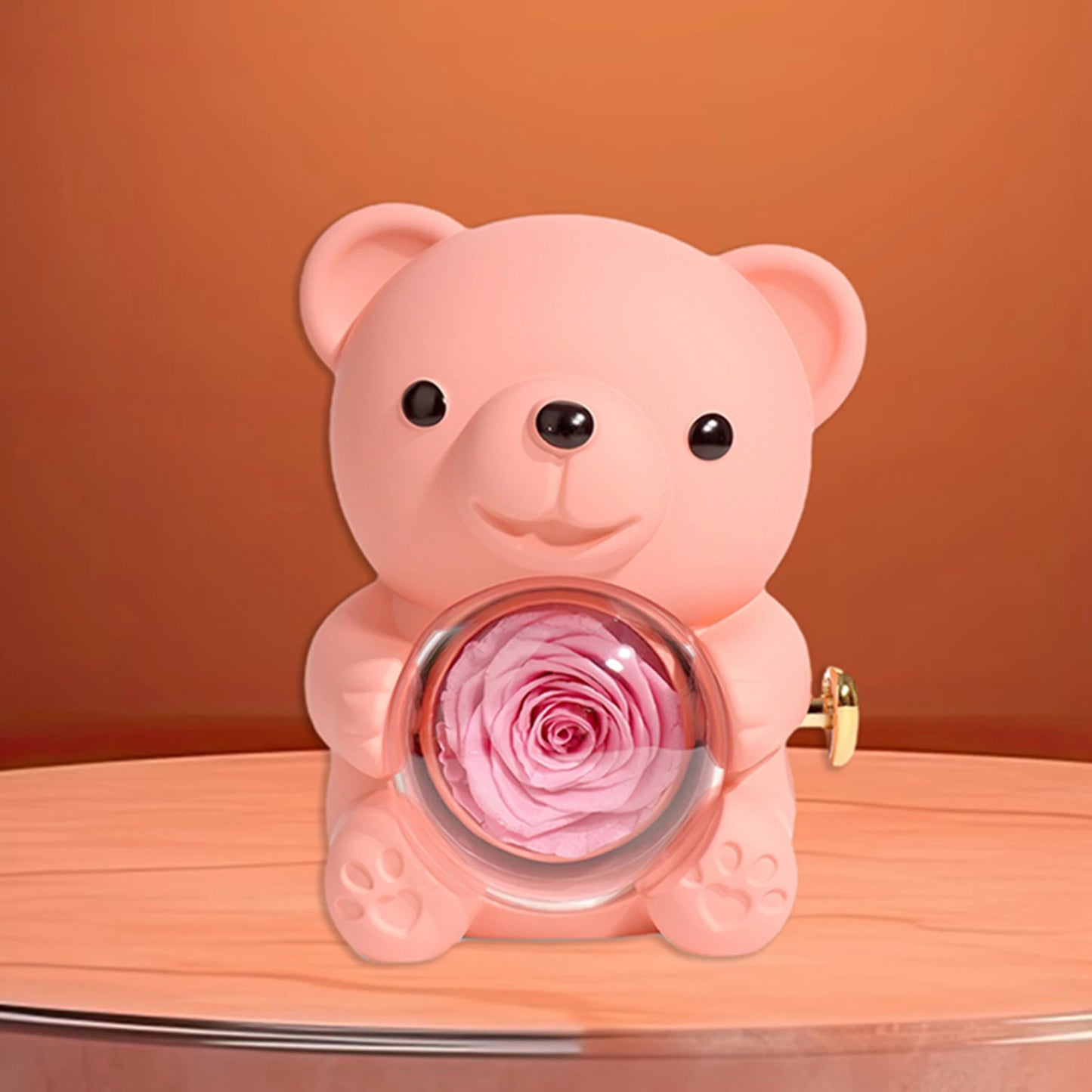 Preserved Rose Hug Bear with Preserved Flower Ring Necklace Organizer Gift Bear Shape Jewelry Box Valentine's Day Birthday Gift