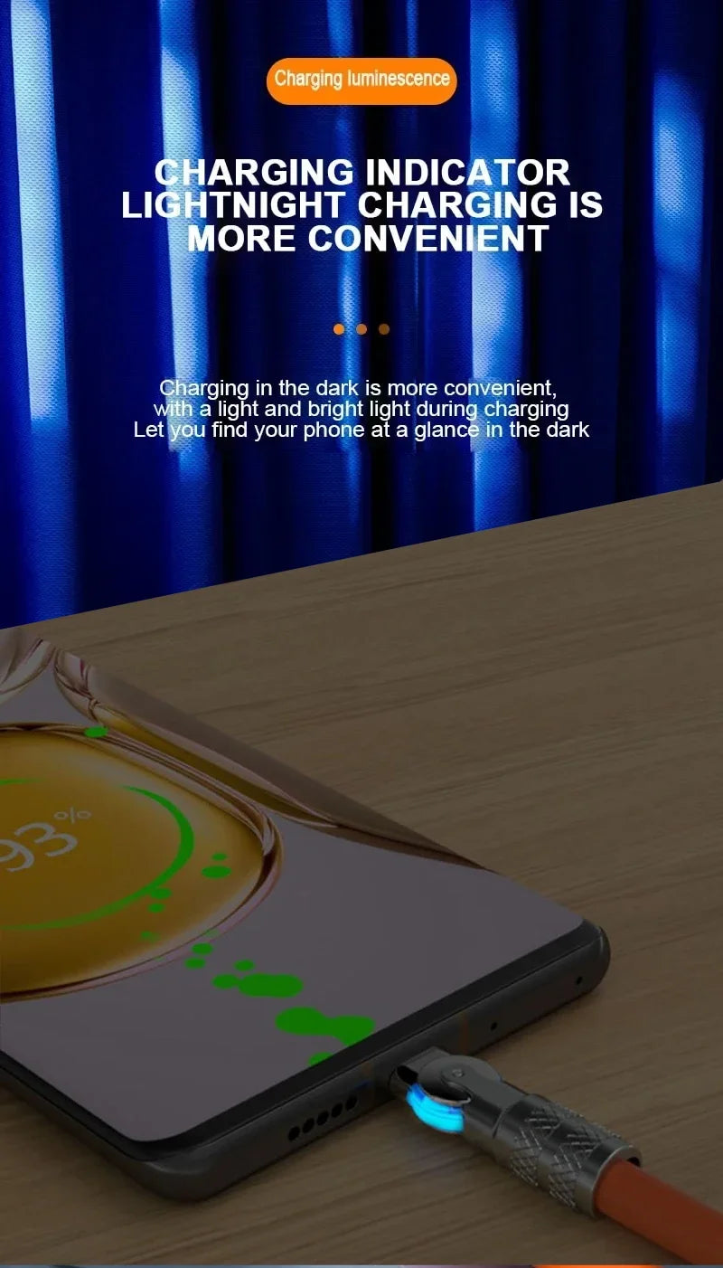 120W 7A fast charge USB C to Type-C cable 180 ° rotation liquid silicone cable for iPhone Xiaomi Redmi honor phone charger