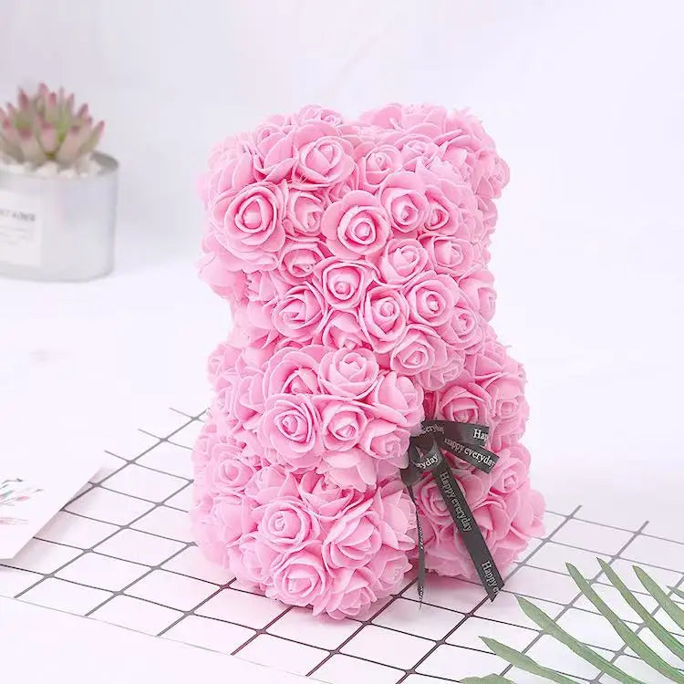 Teddy Rose Flower Bear with Box Romantic Valentines Day Gift Girlfriend Women Anniversary Wedding Party Supplies