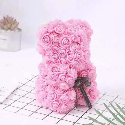 Teddy Rose Flower Bear with Box Romantic Valentines Day Gift Girlfriend Women Anniversary Wedding Party Supplies