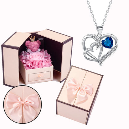 Heart Copper Zircon Pendant Necklaces With Cute Bear Rose Flower Gift Box New Christmas Friends Birthday Valentine Gifts