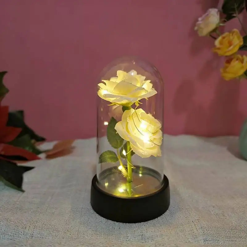 Artificial Eternal Rose Flowers LED Light Foil Flower in Plastic Cover Birthday Valentine's Day Gifts Wedding Party Supplies