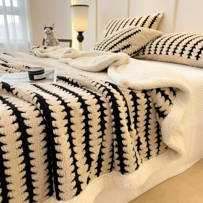 KDV Plush Blanket Ultra Soft Thick Fleece For Winter Warmth Geometric Striped Design For Sofa Bed And Bedroom For Adults