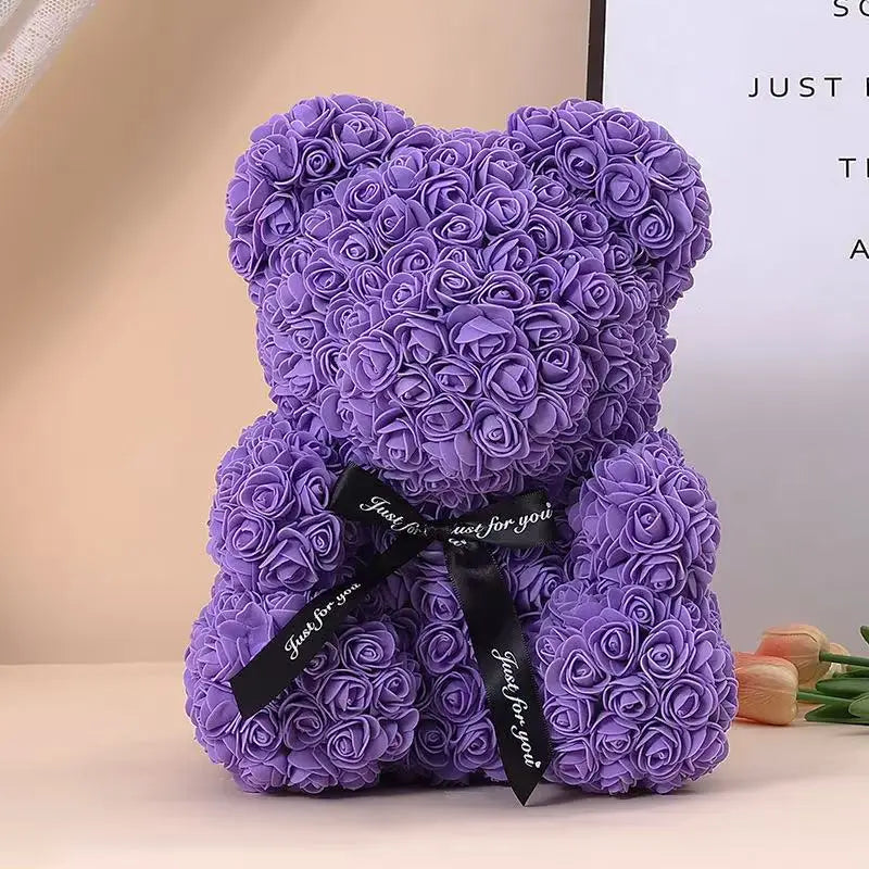 Teddy Rose Flower Bear with Box Romantic Valentines Day Gift Girlfriend Women Anniversary Wedding Party Supplies