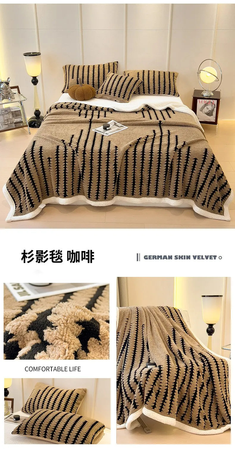 KDV Plush Blanket Ultra Soft Thick Fleece For Winter Warmth Geometric Striped Design For Sofa Bed And Bedroom For Adults