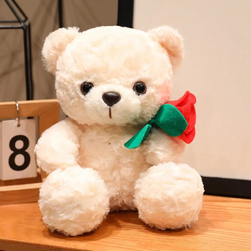15/25cm Sitting Cartoon Bear Plush Toy Stuffed Valentine's Day Rose Animal Say Love Holding Red Heart Girlfriend Gift