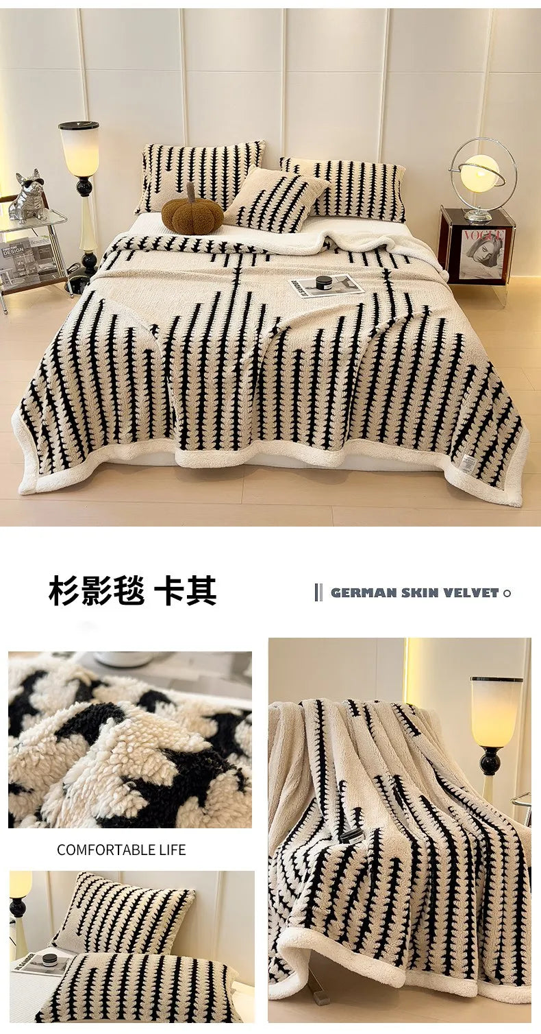 KDV Plush Blanket Ultra Soft Thick Fleece For Winter Warmth Geometric Striped Design For Sofa Bed And Bedroom For Adults