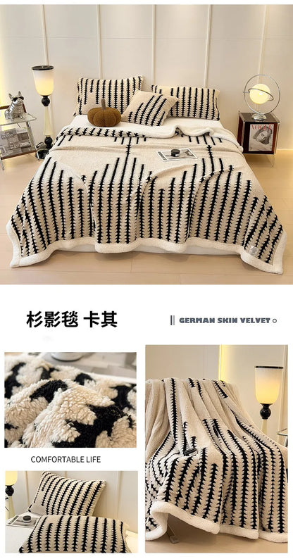 KDV Plush Blanket Ultra Soft Thick Fleece For Winter Warmth Geometric Striped Design For Sofa Bed And Bedroom For Adults