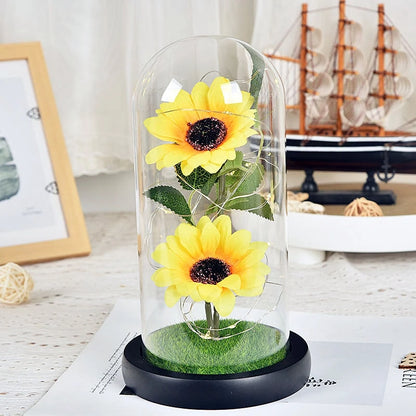 Artificial Eternal Rose Flowers LED Light Foil Flower in Plastic Cover Birthday Valentine's Day Gifts Wedding Party Supplies