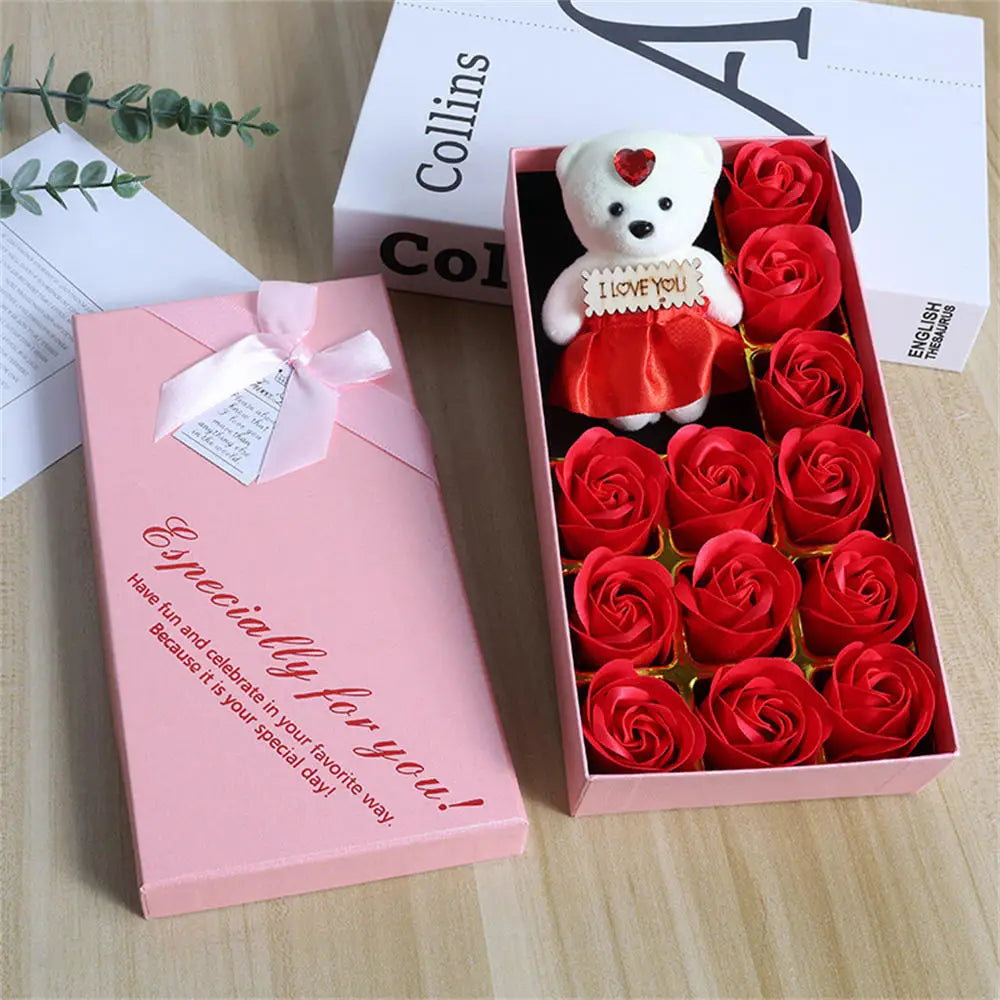 2026 Plush Bear Artificial Flower Gift Box Soap Rose Flowers 24K Gold Foil Rose Valentines Day Mother Day Gift Wedding Home Decor