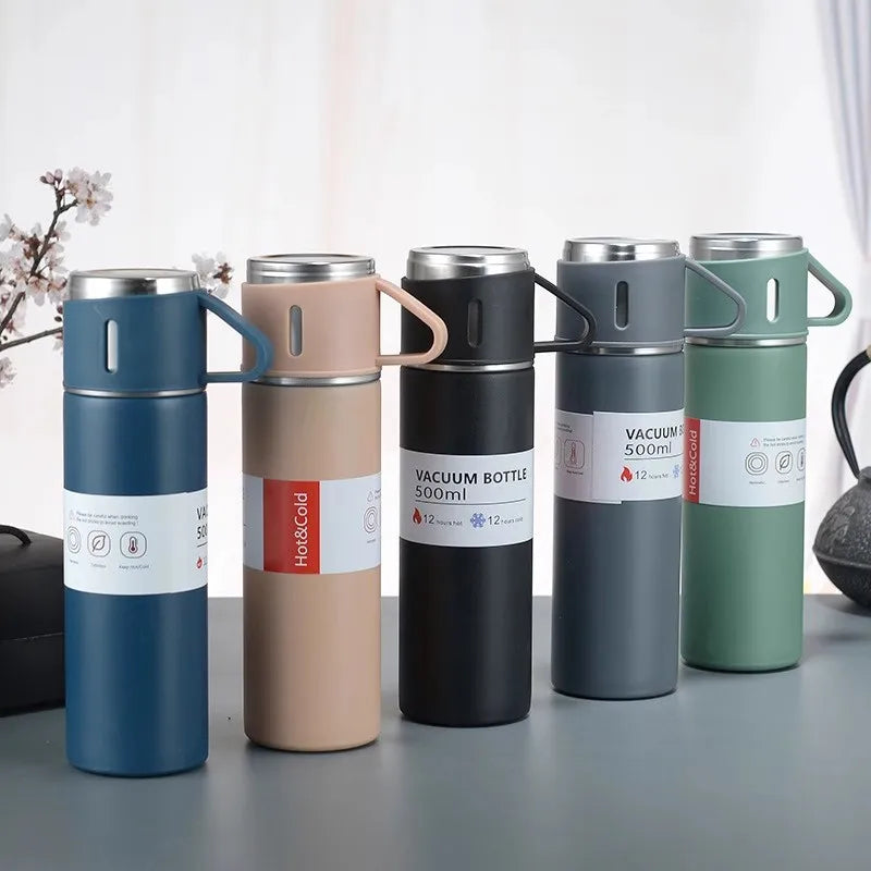 304 Stainless 500ml Steel Vacuum Insulated Water Bottle Portable Coffee Bottle Office Gift Set Business Style Travel Thermal Mug