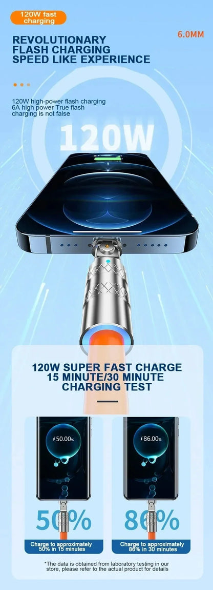 120W 7A fast charge USB C to Type-C cable 180 ° rotation liquid silicone cable for iPhone Xiaomi Redmi honor phone charger