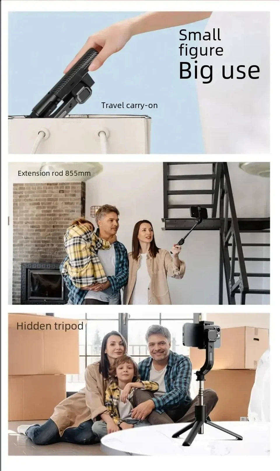 FGCLSY Bluetooth Handheld Gimbal Stabilizer Mobile Phone Selfie Stick Aluminum Alloy Adjustable Tripod for Smartphone Live