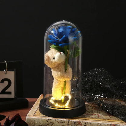 Artificial Eternal Rose Flowers LED Light Foil Flower in Plastic Cover Birthday Valentine's Day Gifts Wedding Party Supplies