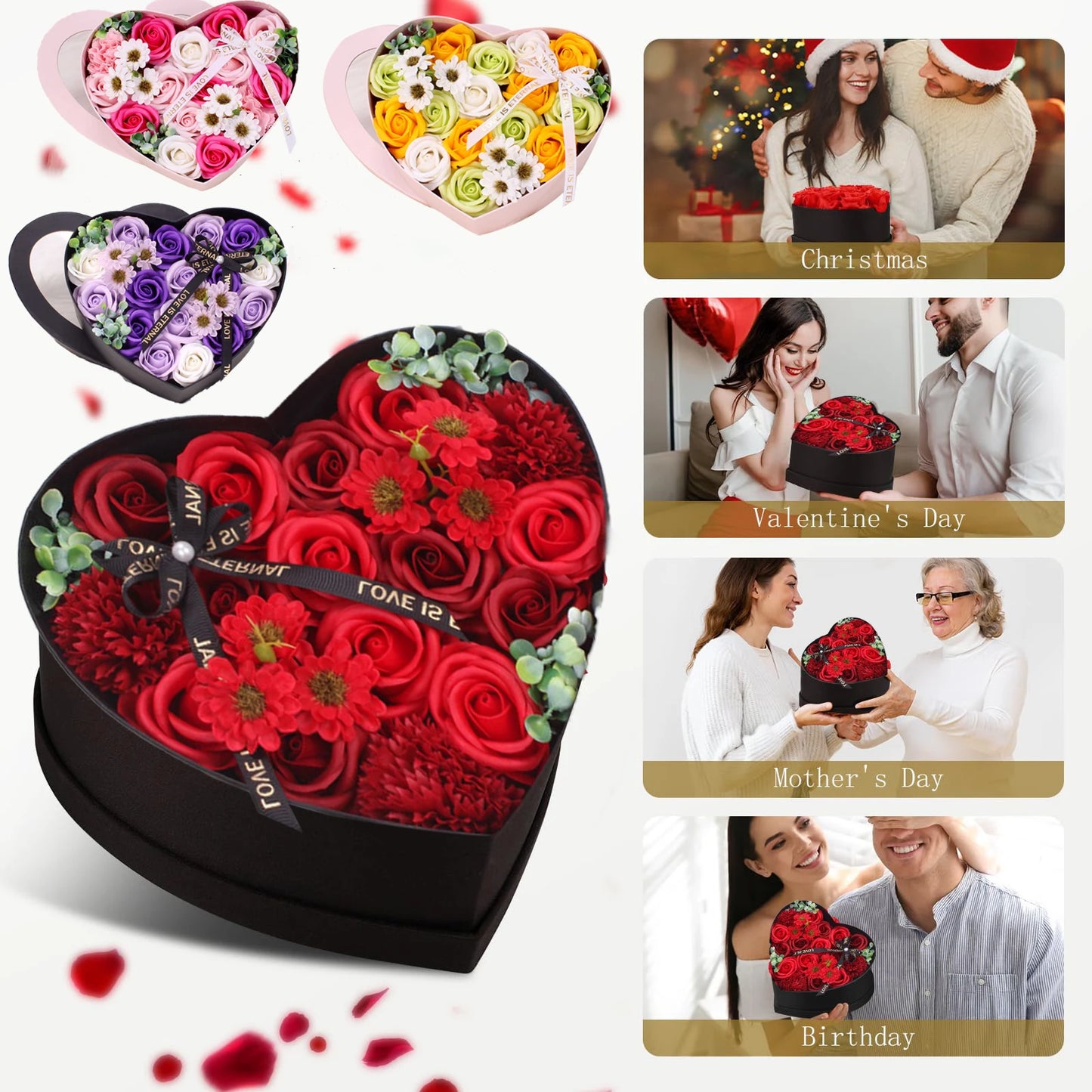 Heart Shape Rose Gift Box Foam Rose Flowers Wedding Party Rose Bouquets Valentine's Day Birthday Christmas Gift