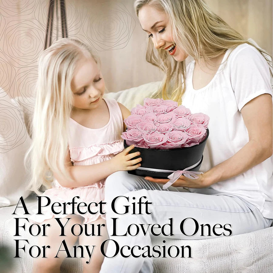 16PCS Natural Peserved Rose Eternal Forever Real Roses Heart Shape Box Immortal Flowers Mothers Valentines Day Gifts Home Decor