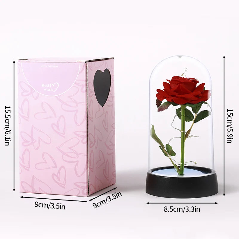 Rose Flowers Eternal Rose LED Light Foil Flower in Glass Cover Simulation Rose Flower Christmas Valentine's Day Gifts