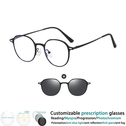 CCspace Round Polarized Clip On Glasses For Women Blue Light Blocking Lenses Customizable Prescription