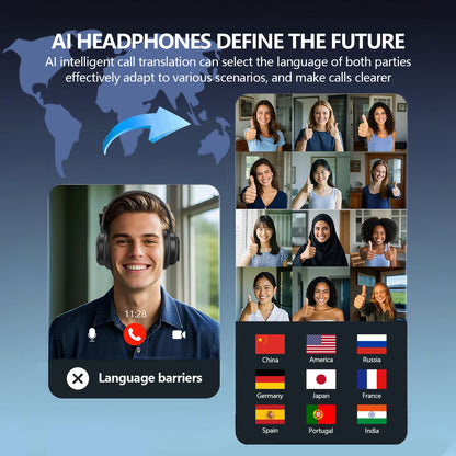 Siindoo Wireless Headphone with Detachable Full Color Touch Screen JH-822Plus AI Assistant Smart Chat Translation Function BT5.4