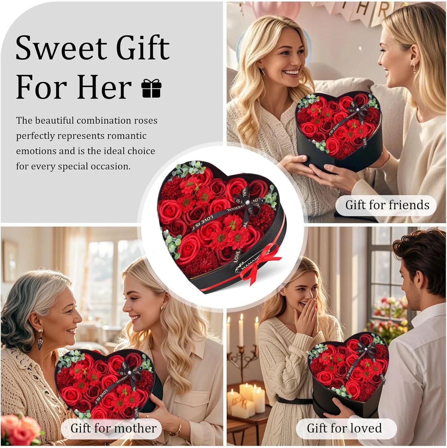 Heart Shape Rose Gift Box Foam Rose Flowers Wedding Party Rose Bouquets Valentine's Day Birthday Christmas Gift