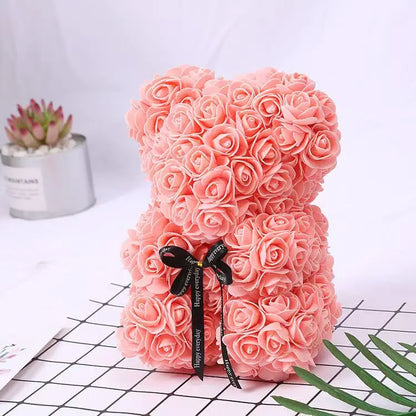 Teddy Rose Flower Bear with Box Romantic Valentines Day Gift Girlfriend Women Anniversary Wedding Party Supplies