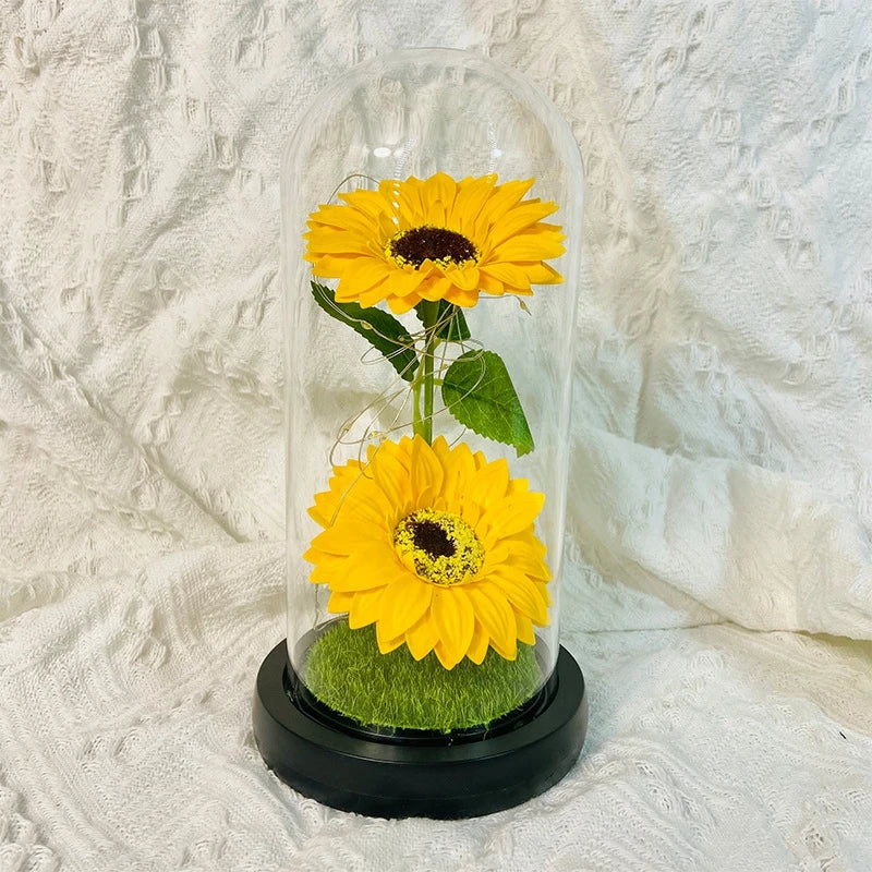 Artificial Eternal Rose Flowers LED Light Foil Flower in Plastic Cover Birthday Valentine's Day Gifts Wedding Party Supplies