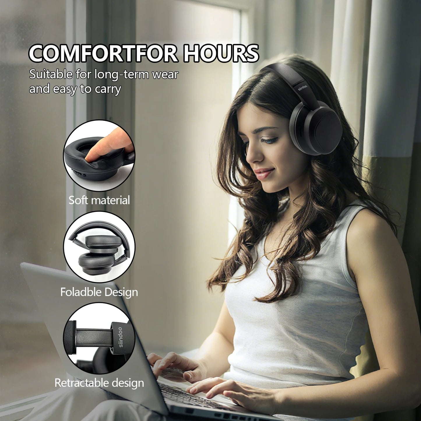 Siindoo Wireless Headphone with Detachable Full Color Touch Screen JH-822Plus AI Assistant Smart Chat Translation Function BT5.4
