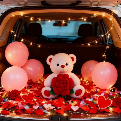 Valentines Day Bear Holding Rose Plush Toy Stuffed Animal Birthday Present for Girlfriend Wife Romantic Keepsake Home Decor Doll