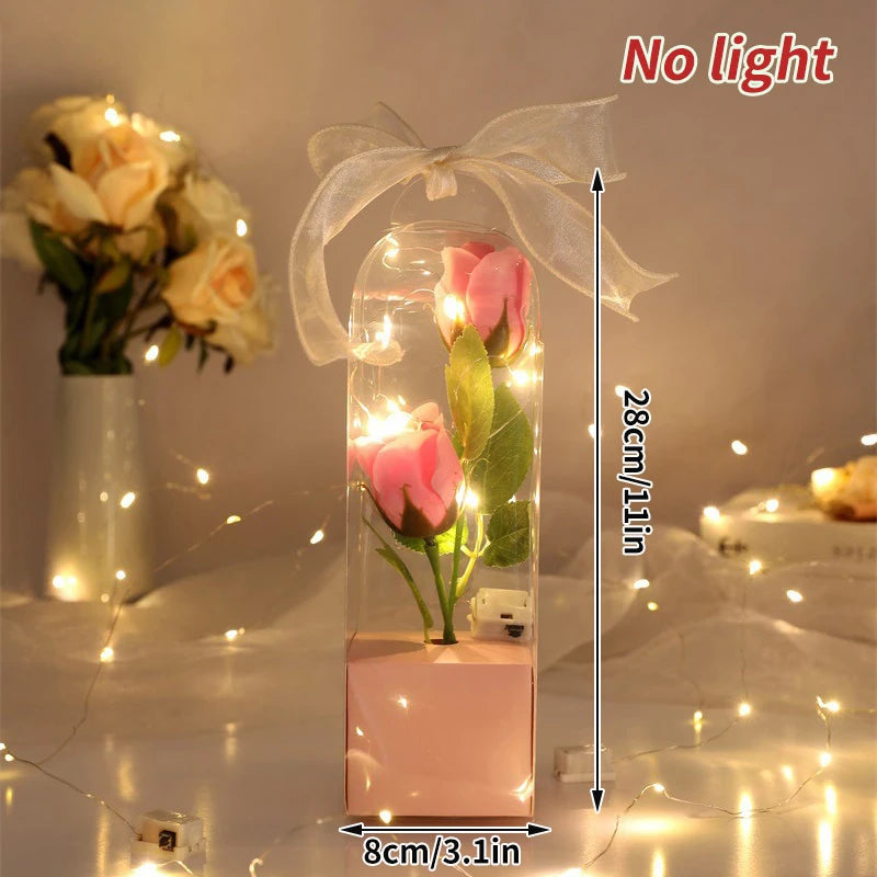 Eternal Flower Galaxy Rose Gifts Artificial Flowers in Transparent Dome Valentine's Day Gift Colorful Foil Rose Desktop Ornament