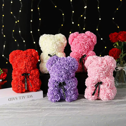 Teddy Rose Flower Bear with Box Romantic Valentines Day Gift Girlfriend Women Anniversary Wedding Party Supplies