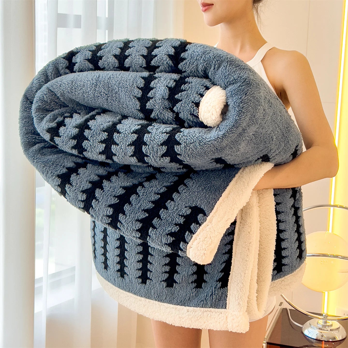 KDV Plush Blanket Ultra Soft Thick Fleece For Winter Warmth Geometric Striped Design For Sofa Bed And Bedroom For Adults
