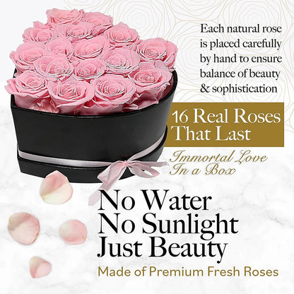 16PCS Natural Peserved Rose Eternal Forever Real Roses Heart Shape Box Immortal Flowers Mothers Valentines Day Gifts Home Decor