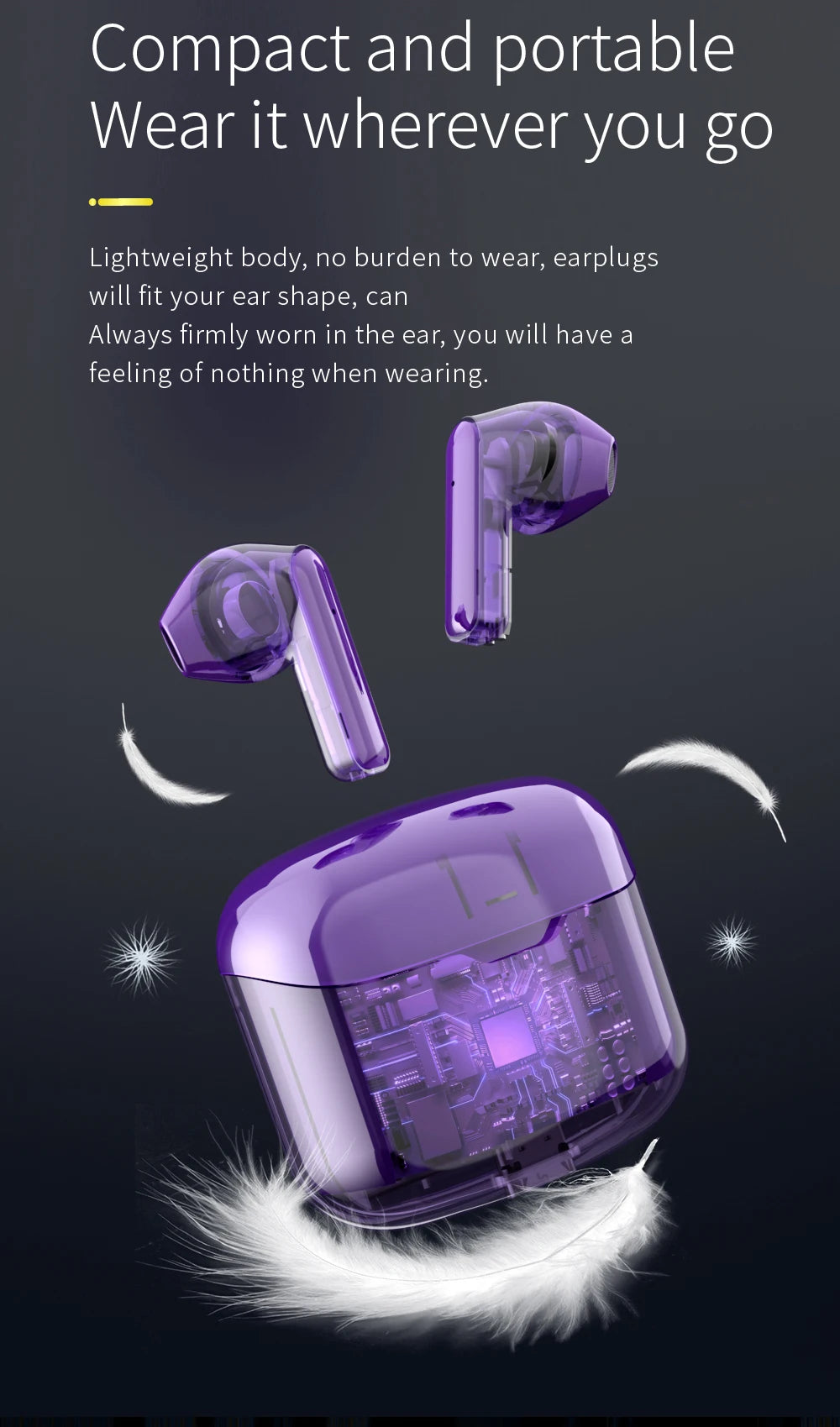 LCKICOO J225 TWS Bluetooth Earphones With 3D Curved Transparent Case, Smart Touch, HD Audio For Music Lovers