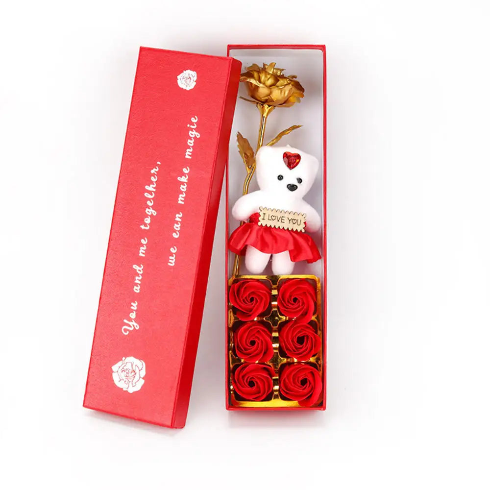 2026 Plush Bear Artificial Flower Gift Box Soap Rose Flowers 24K Gold Foil Rose Valentines Day Mother Day Gift Wedding Home Decor