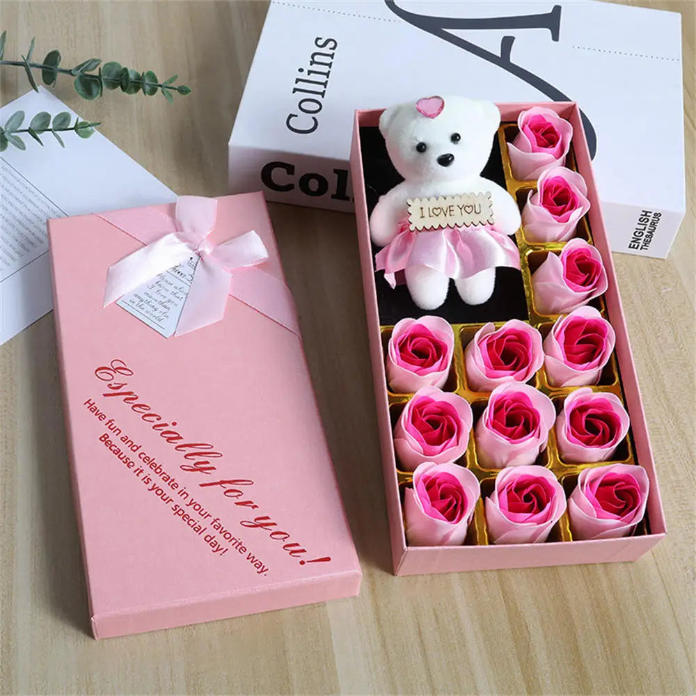 2026 Plush Bear Artificial Flower Gift Box Soap Rose Flowers 24K Gold Foil Rose Valentines Day Mother Day Gift Wedding Home Decor
