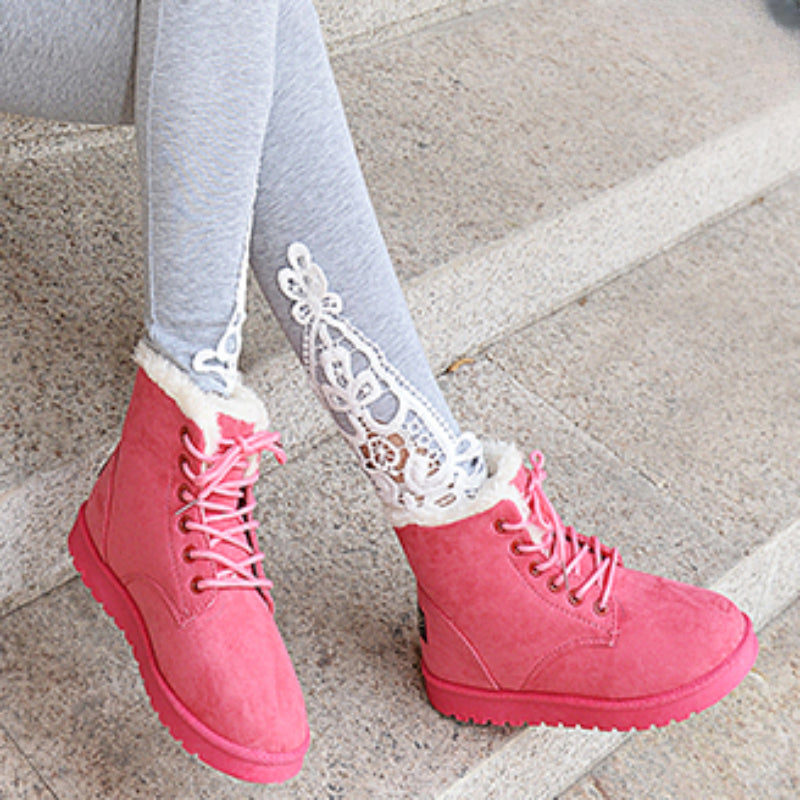 BCEBYL Women Ankle Boots Velvet Warm Cozy Plus Size Casual Cross Belt Round Toe Autumn Winter