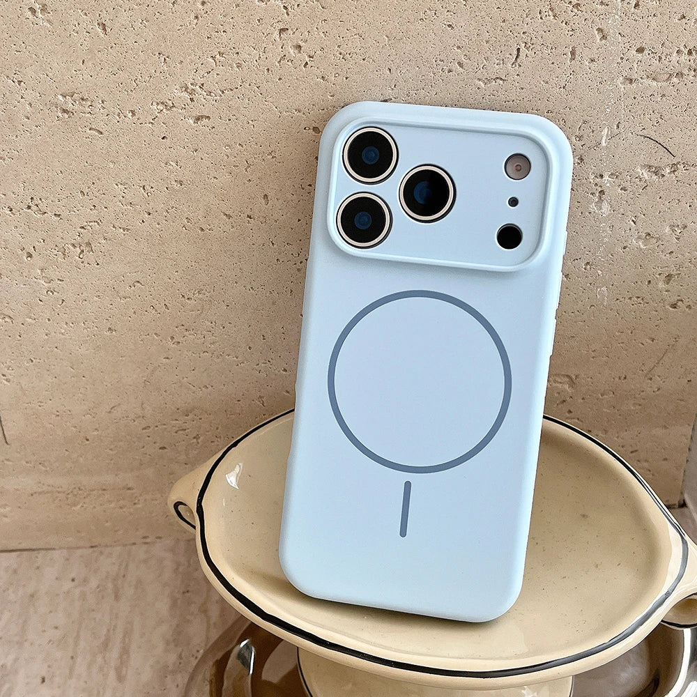 For Magsafe Magnetic Wireless Charging Luxury Solid Color Silicone Lens Protection Phone Case For iPhone17 Pro Max/17/17Pro Air