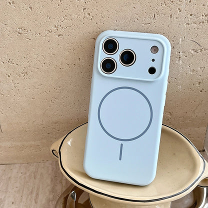 For Magsafe Magnetic Wireless Charging Luxury Solid Color Silicone Lens Protection Phone Case For iPhone17 Pro Max/17/17Pro Air