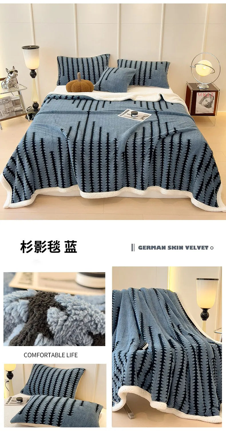 KDV Plush Blanket Ultra Soft Thick Fleece For Winter Warmth Geometric Striped Design For Sofa Bed And Bedroom For Adults
