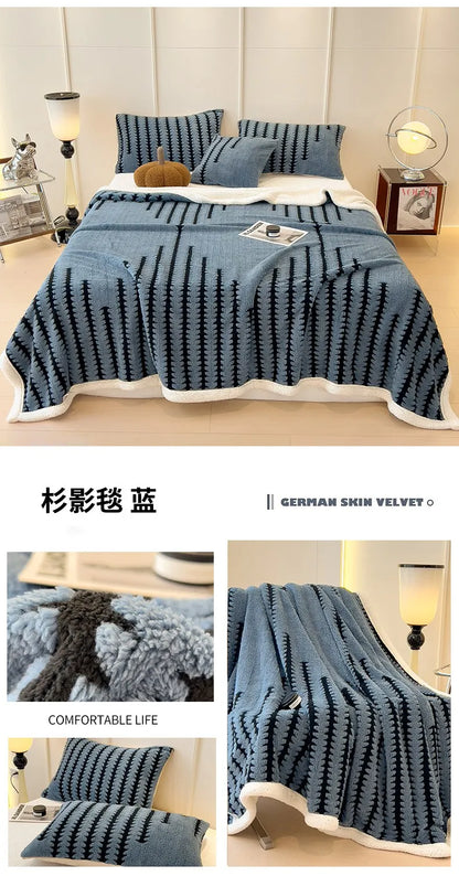 KDV Plush Blanket Ultra Soft Thick Fleece For Winter Warmth Geometric Striped Design For Sofa Bed And Bedroom For Adults