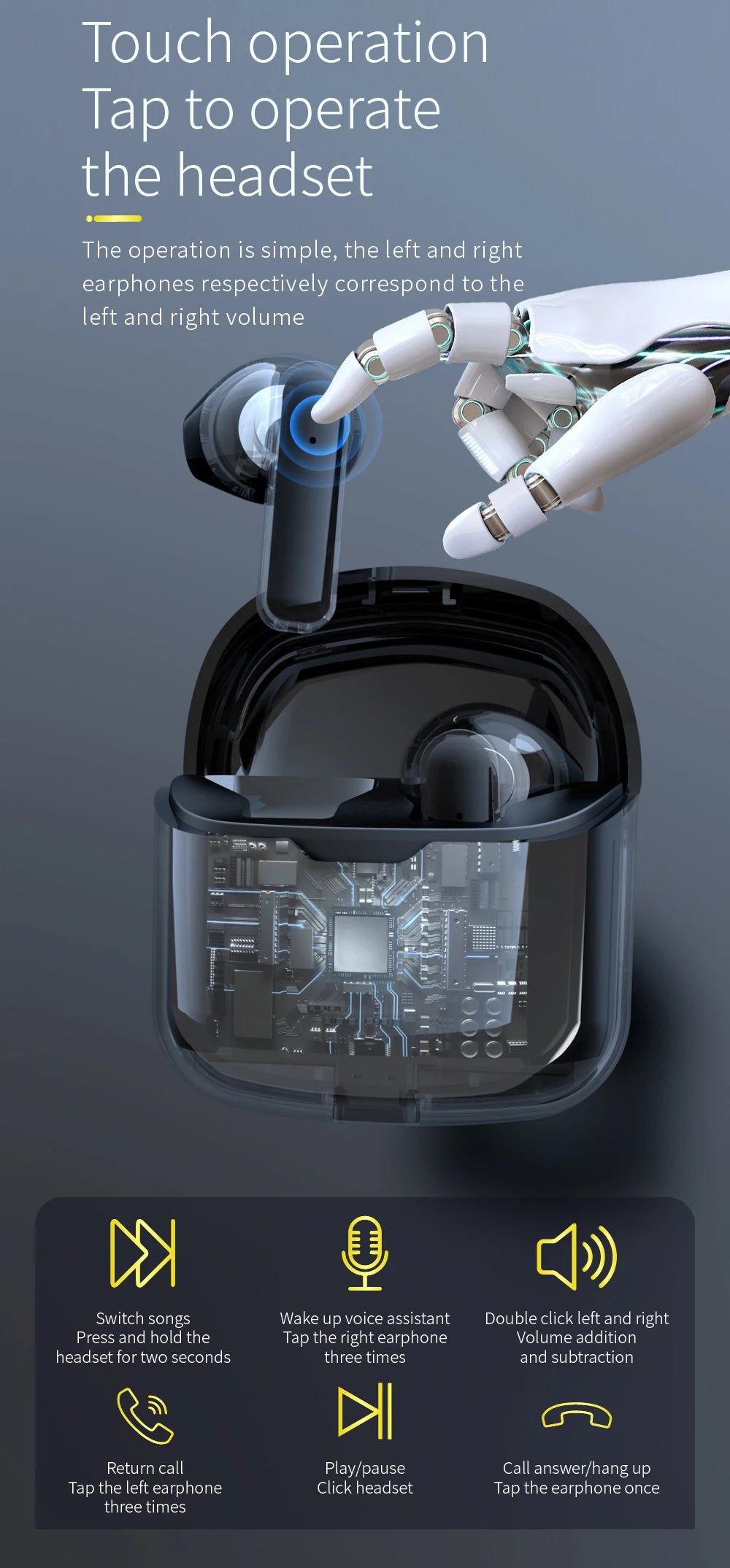 LCKICOO J225 TWS Bluetooth Earphones With 3D Curved Transparent Case, Smart Touch, HD Audio For Music Lovers