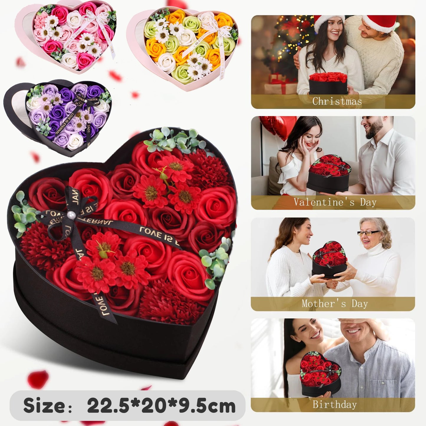 Heart Shape Rose Gift Box Foam Rose Flowers Wedding Party Rose Bouquets Valentine's Day Birthday Christmas Gift