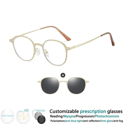 CCspace Round Polarized Clip On Glasses For Women Blue Light Blocking Lenses Customizable Prescription