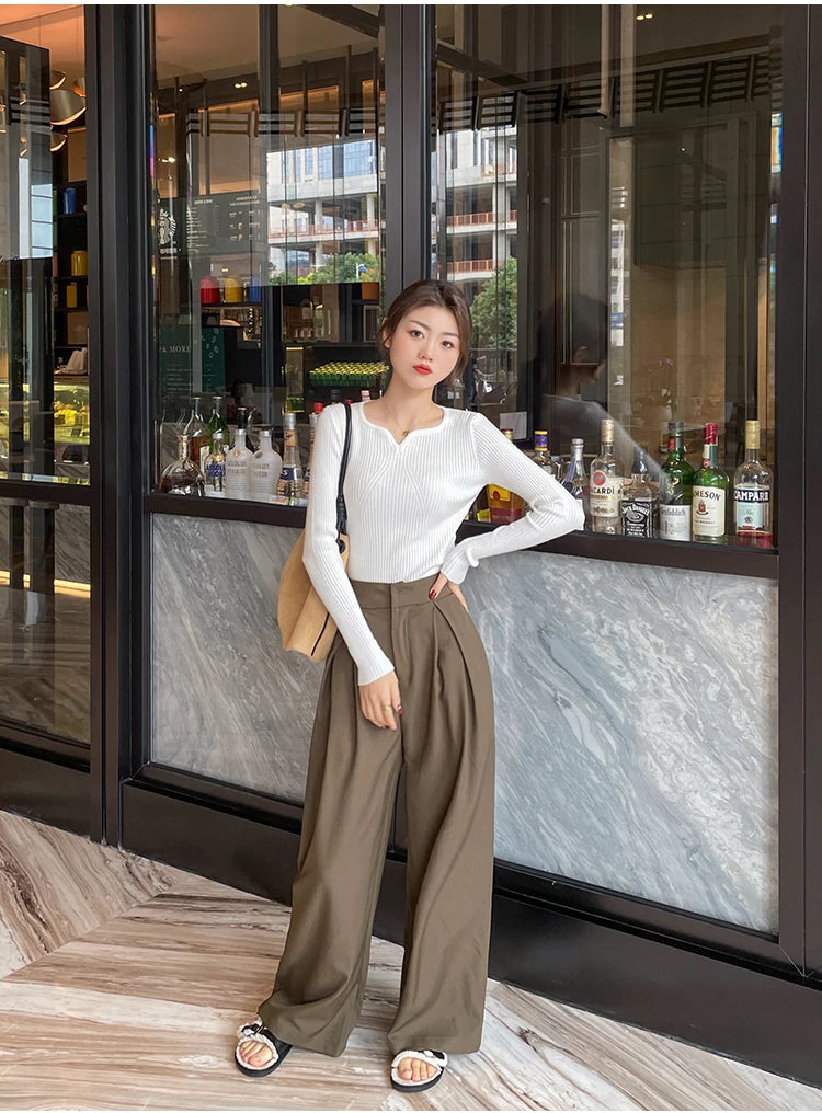 2025 Basic V-neck Chic  Autumn Winter Pullover Women Female Knitted Ribbed Sweater Slim Long Sleeve Badycon High Quality Sweater